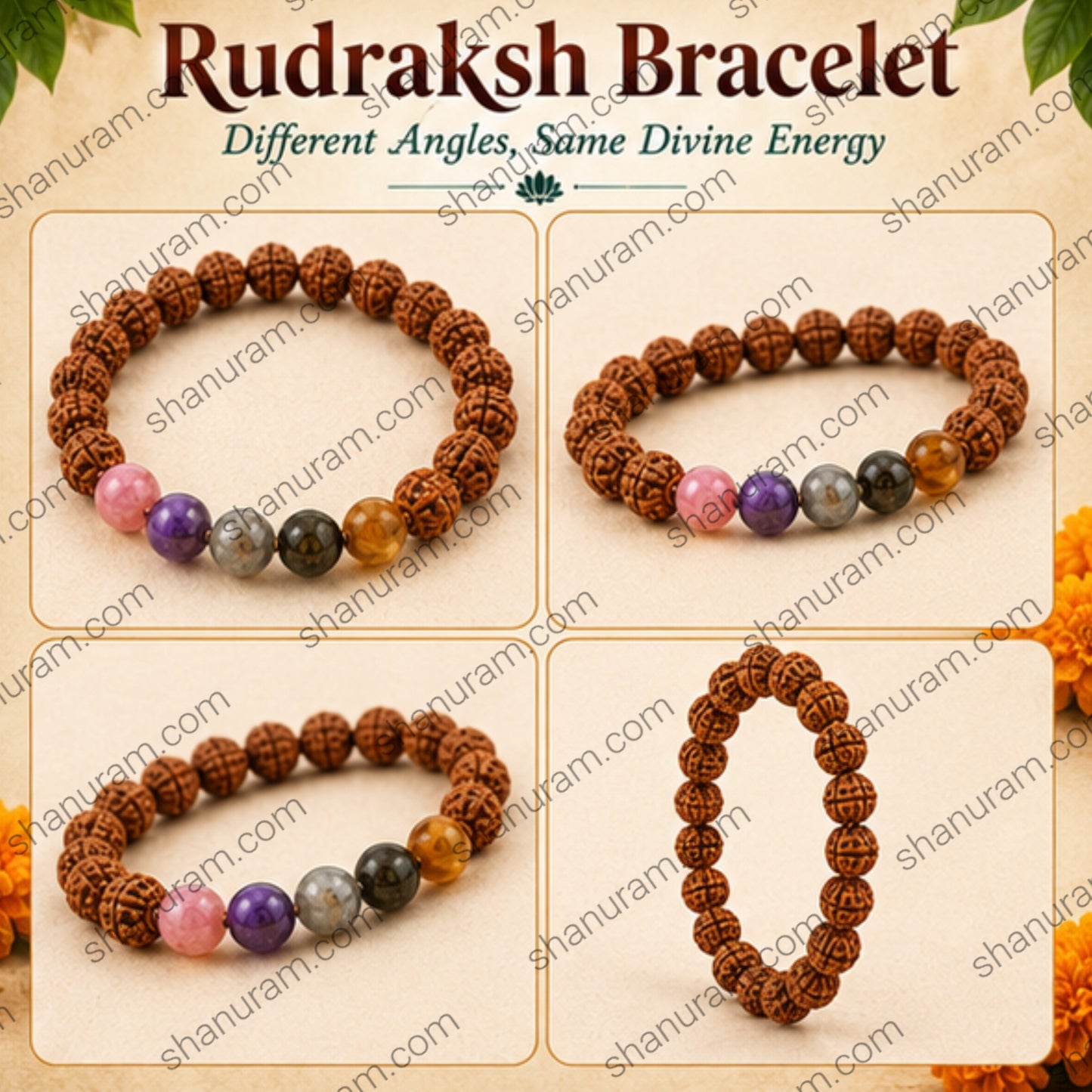 Natural Rudraksha Bracelet with Gemstones – Spiritual Protection, Positive Energy & Meditation Bracelet