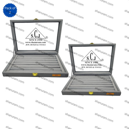 Pack of 2 – Grey Suede Fabric Ring Stock Display Boxes | Jewellery Ring Organizer Box