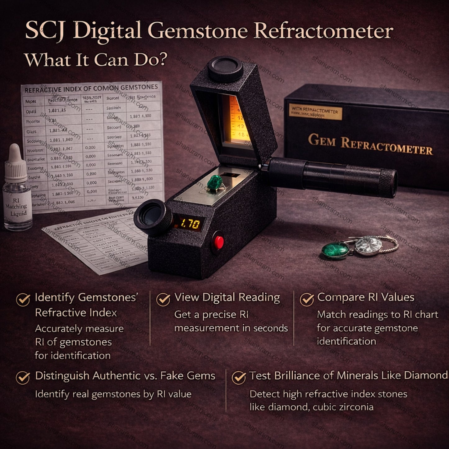 SCJ Digital Gemstone Refractometer for Measuring Refractive Index