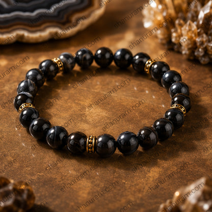 Natural Banded Agate Bracelet – Black Agate Stone Bracelet for Strength, Balance & Protection