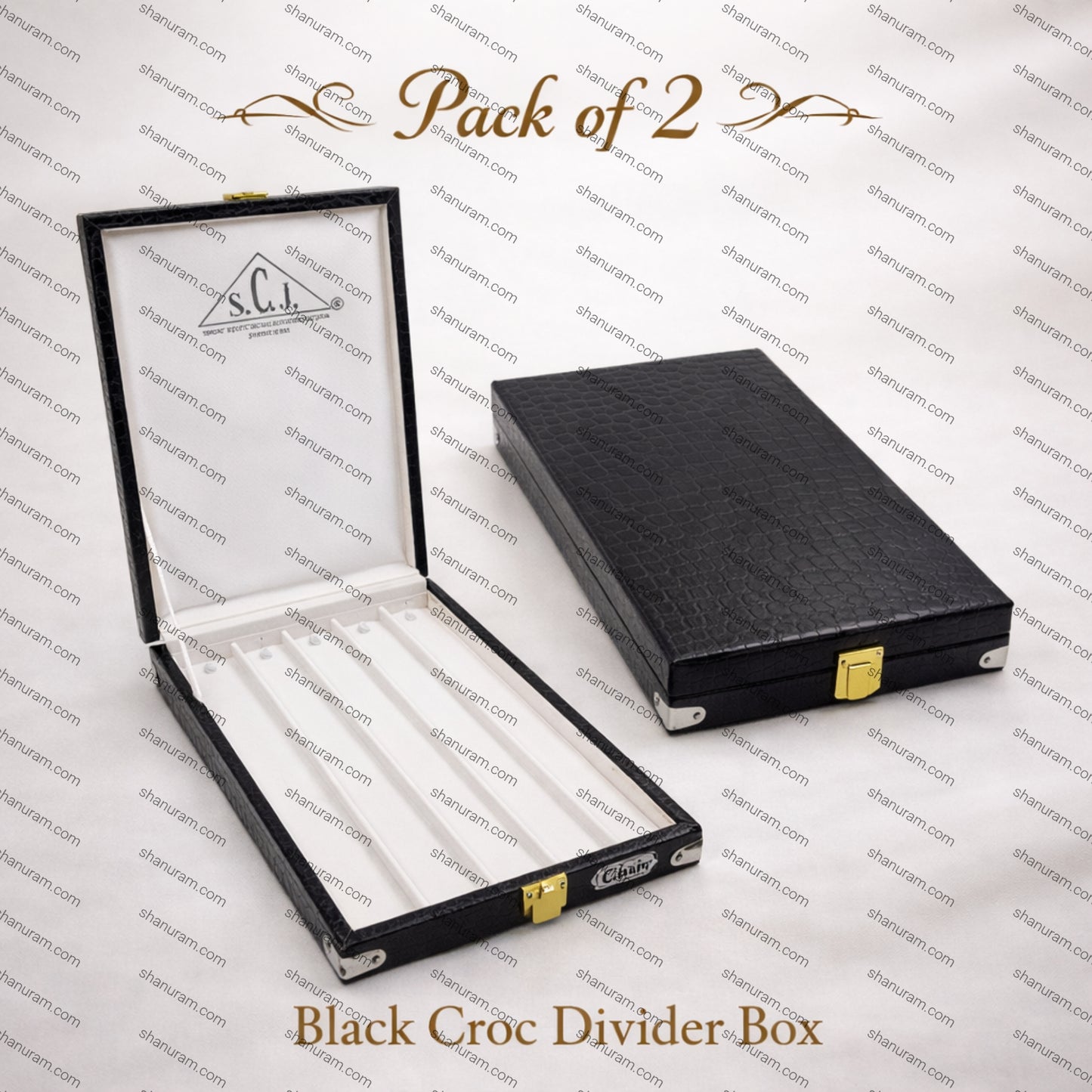 Pack of 2 Black Croc Chain Divider Stock Box 11 x 8 x 1.5 Inch | Premium Jewellery Storage Organizer Case | SCJ Quality