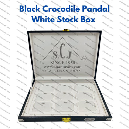 Pack of 2 Black Crocodile Pandal White Stock Box | Imported PU Leather Jewellery Stock Display Box | 11 x 8 x 1.5 Inch