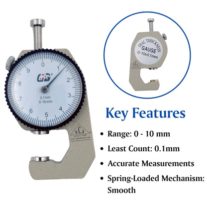 SCJ Dial Thickness Gauge 0-10mm / 0.1mm