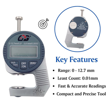SCJ Mini Digital Thickness Gauge 0-12mm