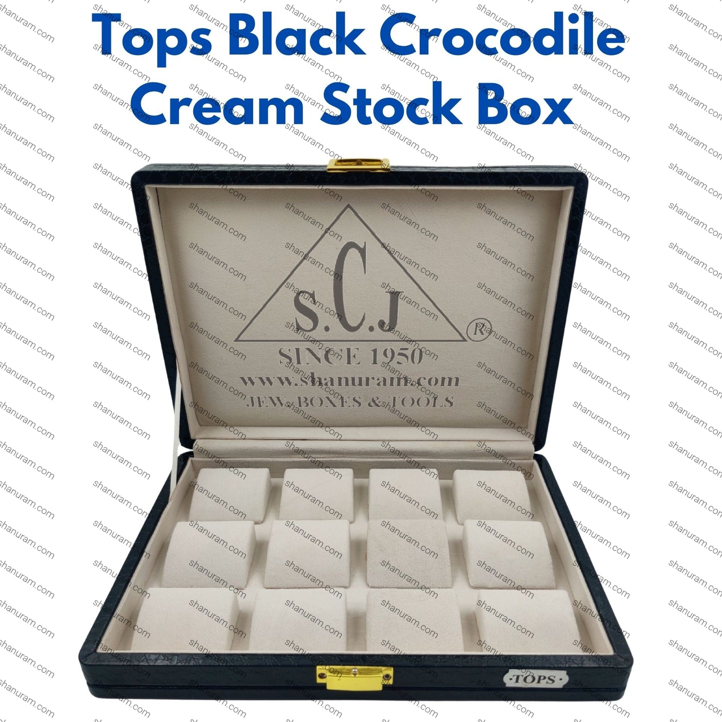 Pack of 2 Tops \ Ear-rings Black Crocodile Cream Stock Box | Imported Cream Suede Jewellery Stock Display Box | 11 x 8 x 2 Inch