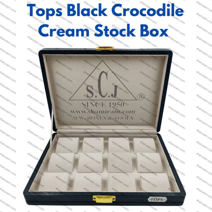 Pack of 2 Tops \ Ear-rings Black Crocodile Cream Stock Box | Imported Cream Suede Jewellery Stock Display Box | 11 x 8 x 2 Inch