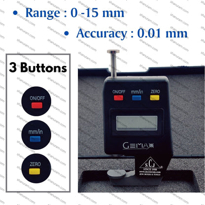 SCJ Gemax Digital Thickness Gauge 0-15mm