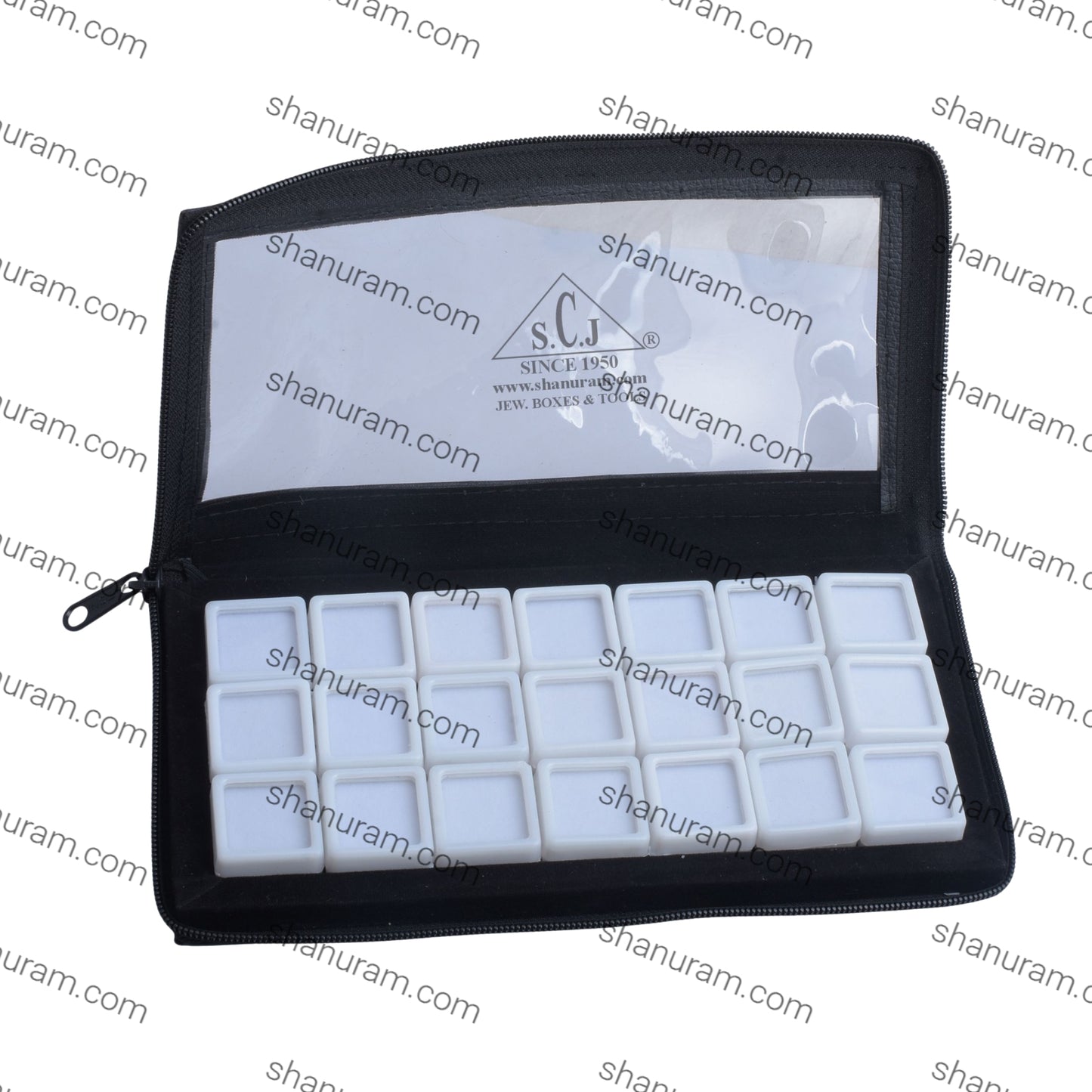Jewelry bag display carry bag for 21 pcs of glass top 3x3 cm size box with cover zipper | 21 Box Folder Pouch