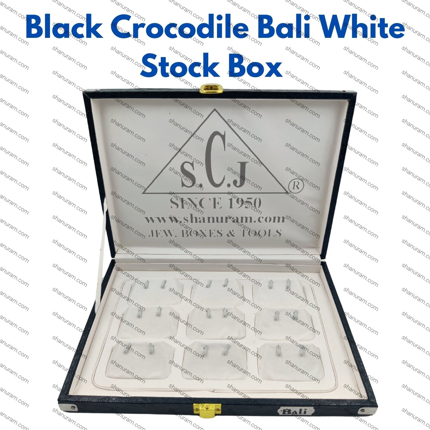Pack of 2 Black Crocodile Bali White Stock Box | Imported PU Leather Jewellery Stock Display Box | 11 x 8 x 1.5 Inch