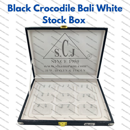 Pack of 2 Black Crocodile Bali White Stock Box | Imported PU Leather Jewellery Stock Display Box | 11 x 8 x 1.5 Inch
