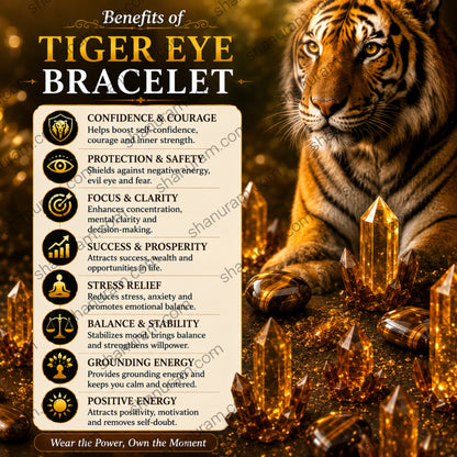 Natural Tiger Eye Bead Bracelet for Men & Women | Protection, Confidence & Positive Energy Crystal Bracelet