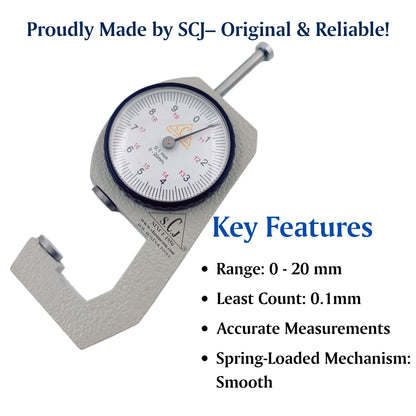 SCJ Dial Thickness Gauge 0-20mm