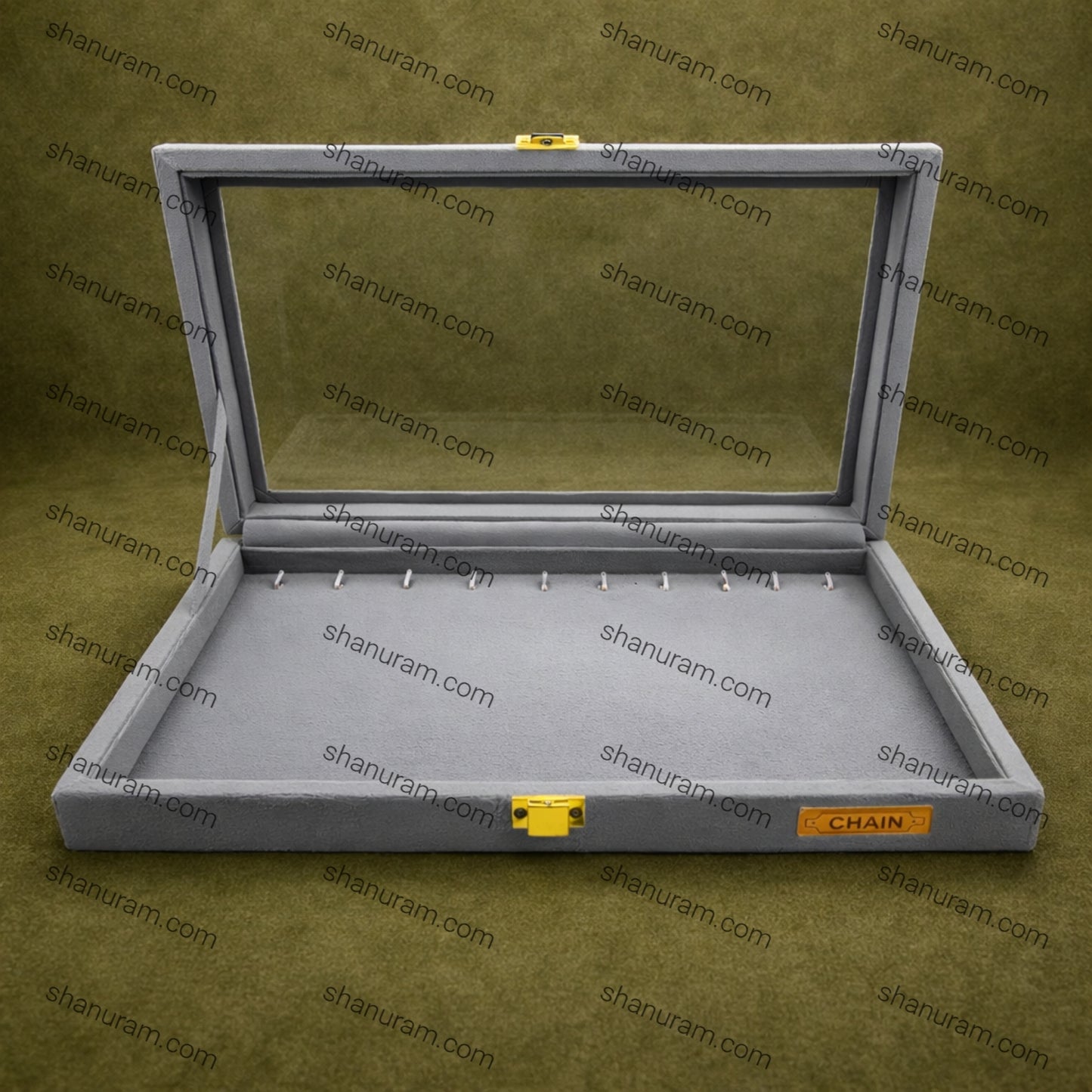 Grey Suede Chain Display Stock Box | Chain Stock Display Box