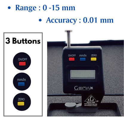 SCJ Gemax Digital Thickness Gauge 0-15mm
