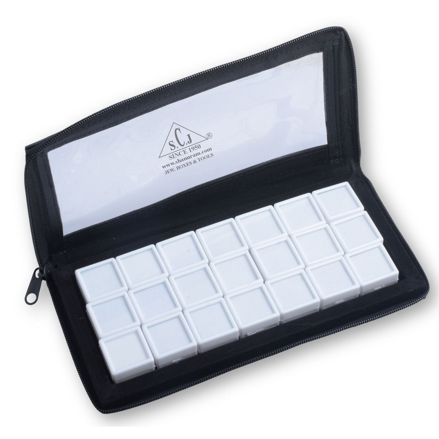 Jewelry bag display carry bag for 21 pcs of glass top 3x3 cm size box with cover zipper | 21 Box Folder Pouch