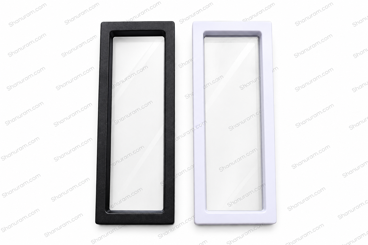 SCJ 3D Floating Display Frame 7 x 23 x 2 cm for Jewellery, Coins & Collectibles – Black & White | Pack of 100