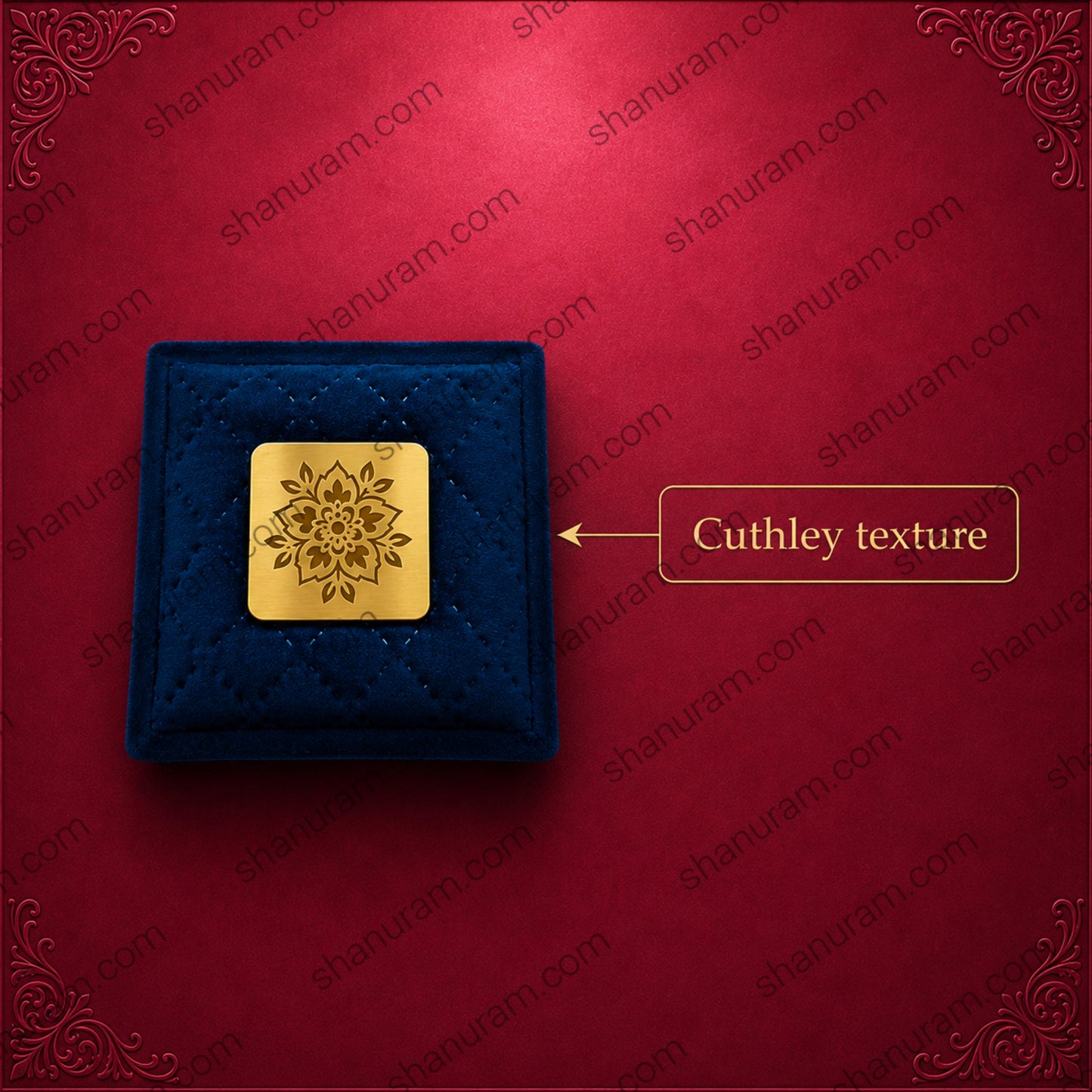 Premium Blue Velvet Ring Box with LED Light | Cuthley Texture Jewelry Gift Box | 3 x 3 x 2 Inch