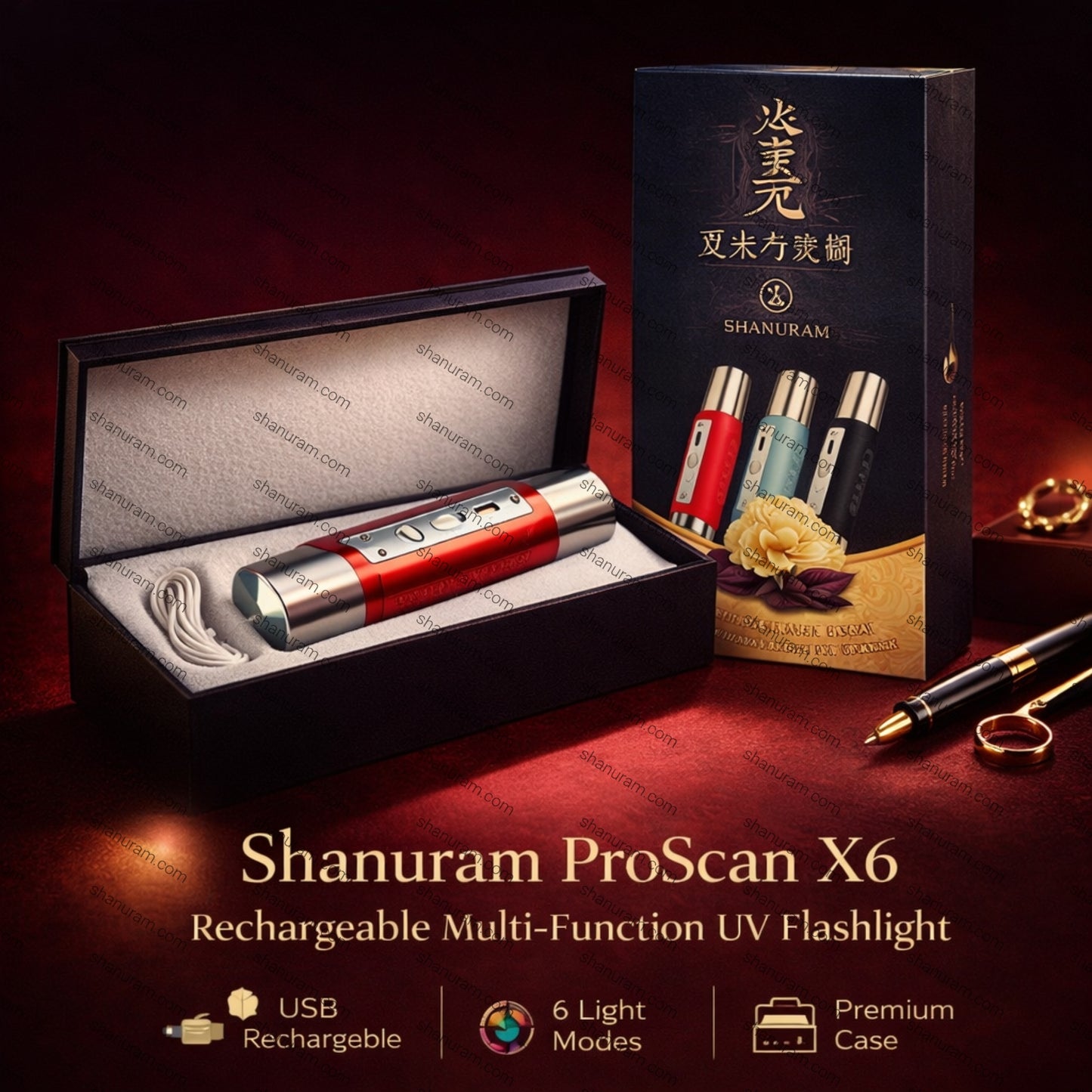 Gemstone Identification Torch with 6 LED Shades | Jade flashlight | Lithium Battery USB Rechargable Dual Head for Academic Research