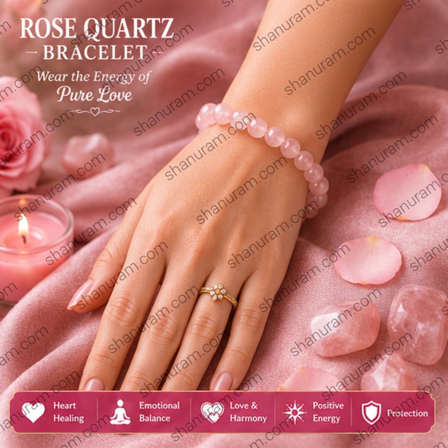 Natural Rose Quartz Bracelet – Love, Emotional Healing & Harmony Crystal Beaded Bracelet for Men & Women