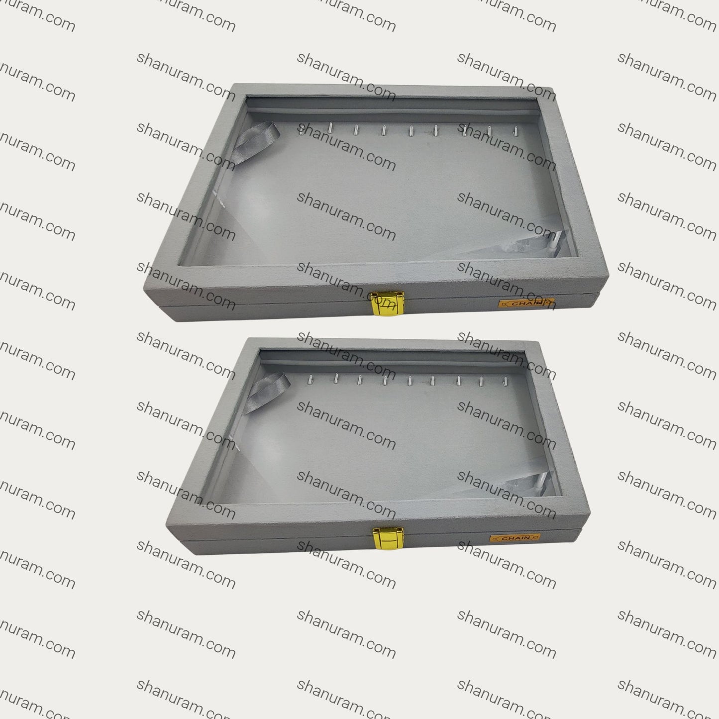 Pack of 2 – Grey Suede Chain Display Boxes | Chain Stock Display Box