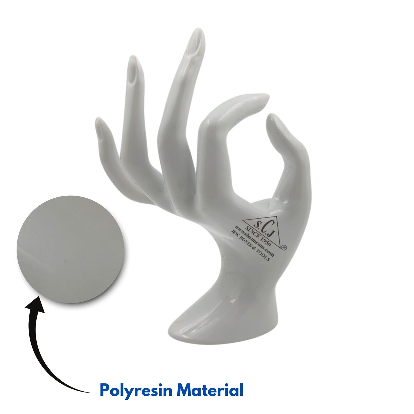 Premium Polyresin Hand Jewelry Display Stand Support Holder Tower Organizer for Bracelet Necklace Watch Ring, White