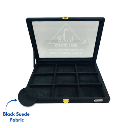 9-Grid Black Suede Universal Stock Display Box | Universal Storage Display Box | Universal Stock Display Box