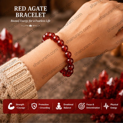 Natural Red Agate Bracelet – Strength, Courage, Protection & Grounding Crystal Beaded Bracelet