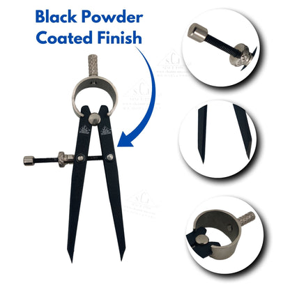 SCJ 3" Spring Divider | Spring Adjustable Compass Divider 3" Fine Point Black Powder Coated Precision Multi Vise Tool