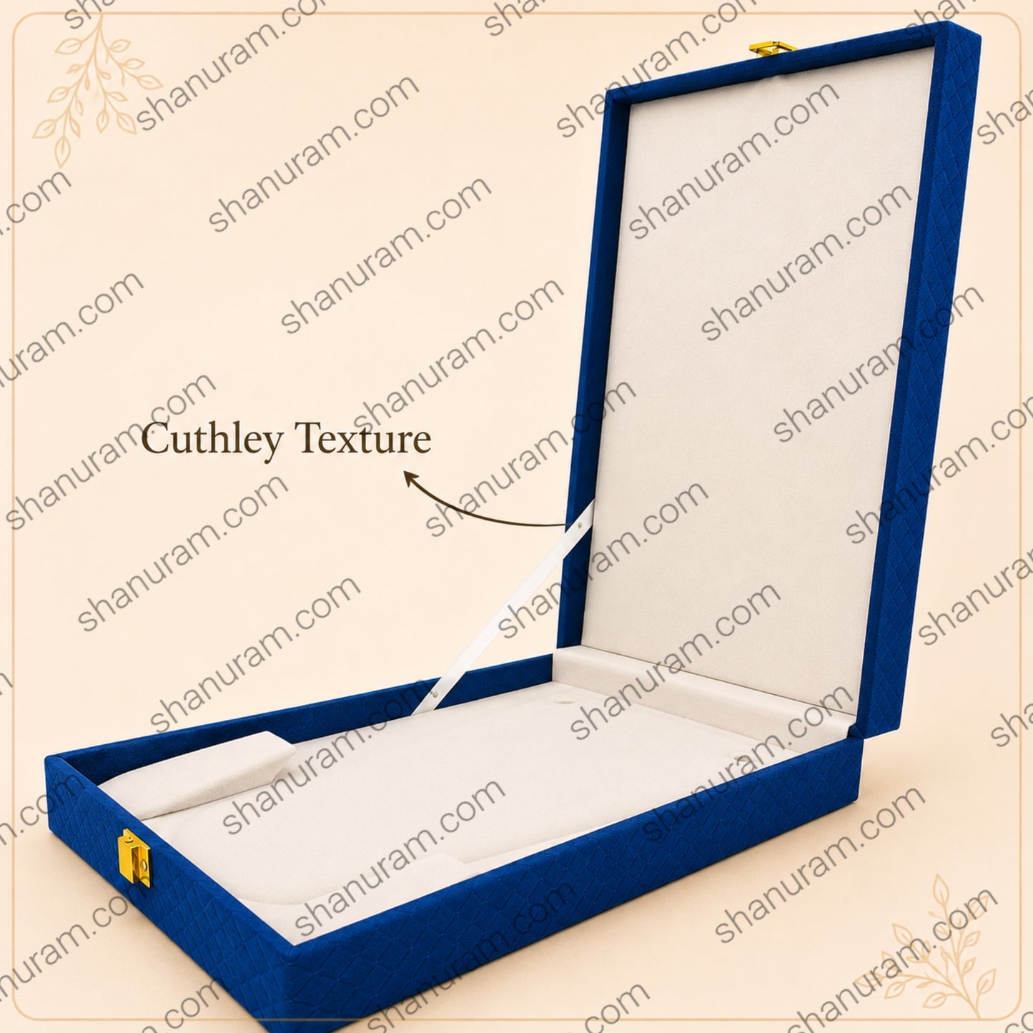 Blue Cuthely Rani Necklace Box with White Suede Interior | Cuthley Texture | 16 × 9 × 2 Inch