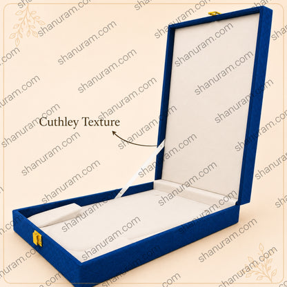 Blue Cuthely Rani Necklace Box with White Suede Interior | Cuthley Texture | 16 × 9 × 2 Inch