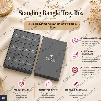Single Standing Bangle Tray Box | 12 Slot Hard Cardboard Jewelry Storage & Display Tray | Custom Logo Packaging