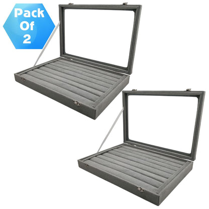 Pack of 2 – Grey Suede Fabric Ring Stock Display Boxes | Jewellery Ring Organizer Box
