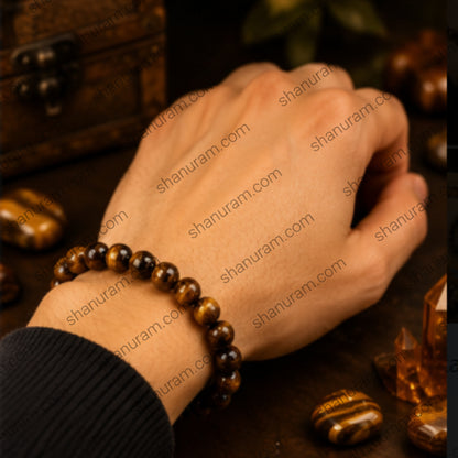 Natural Tiger Eye Bead Bracelet for Men & Women | Protection, Confidence & Positive Energy Crystal Bracelet