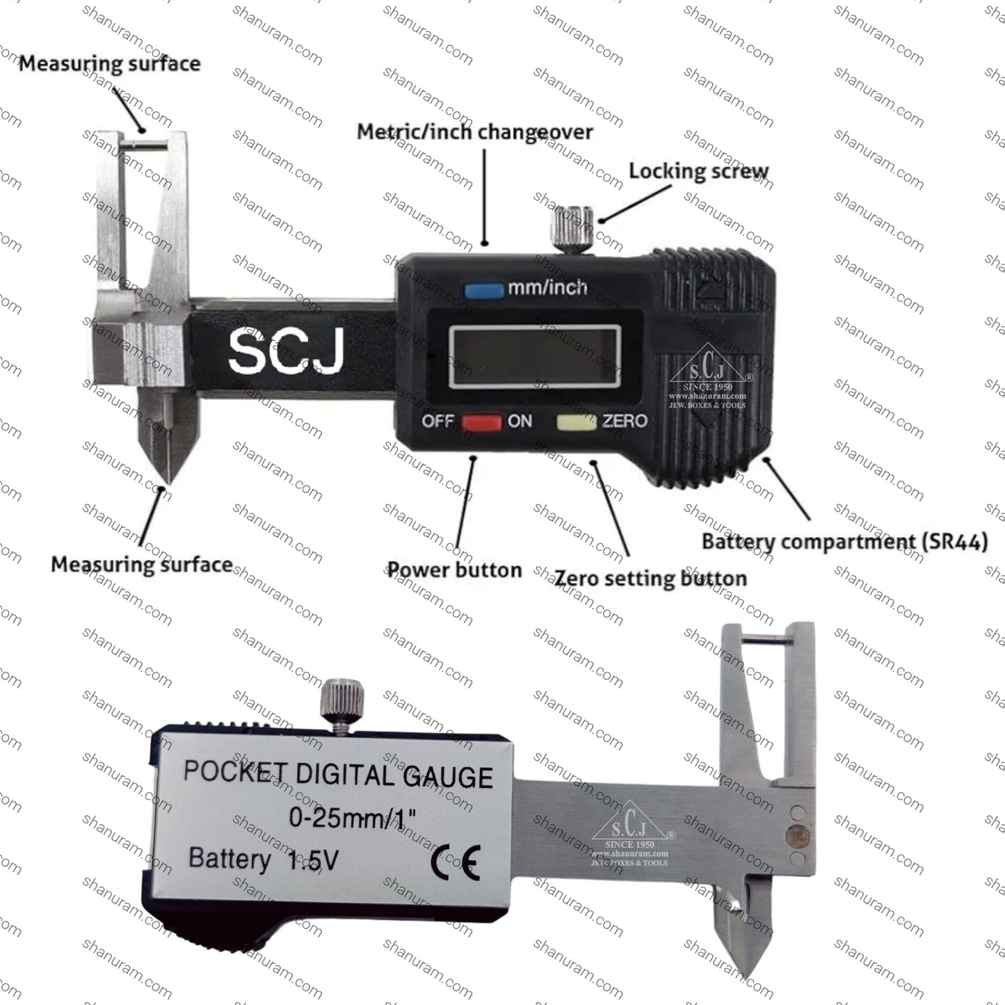 SCJ Electronic Digital Jewelry Micrometer Caliper With measuring range 0-25mm / 0-1"