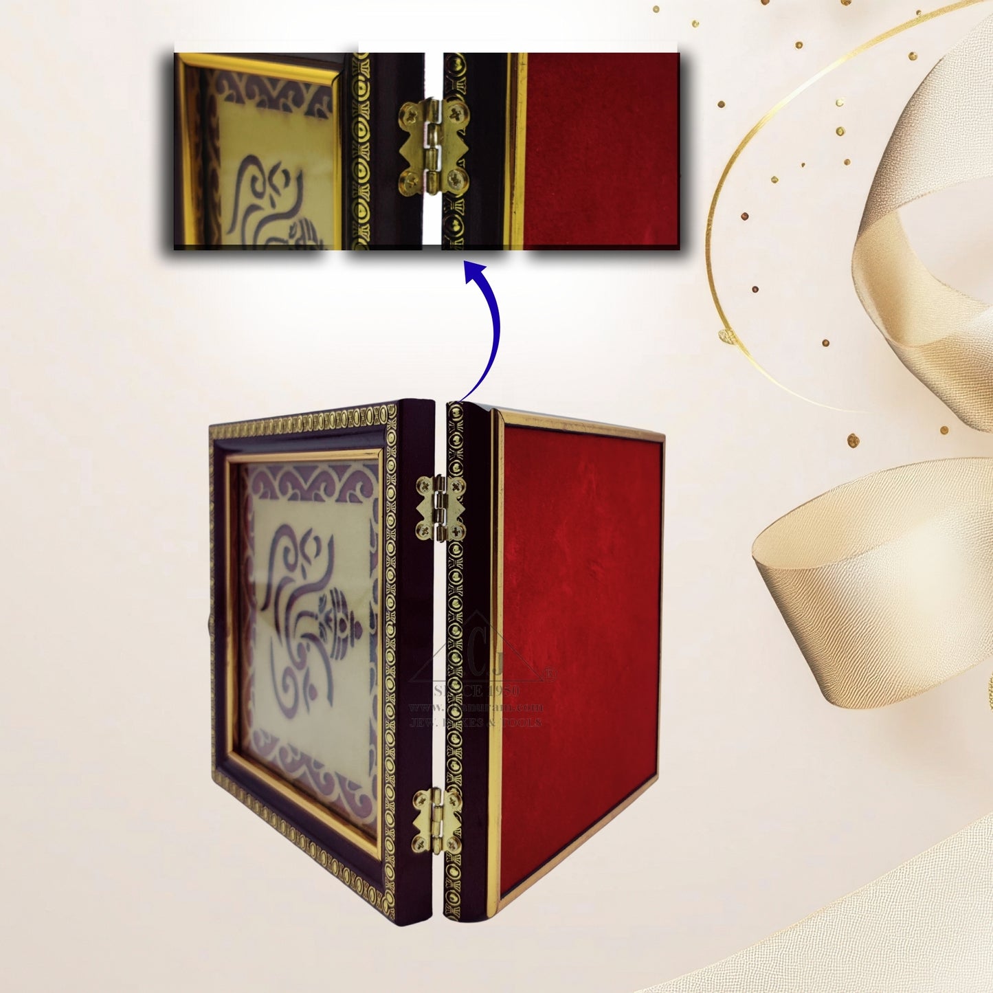 Premium 5g Red Wooden 7-Coin Square Box | Elegant Ginni Gift Box for 5g Silver & Gold Coins (Sikka)