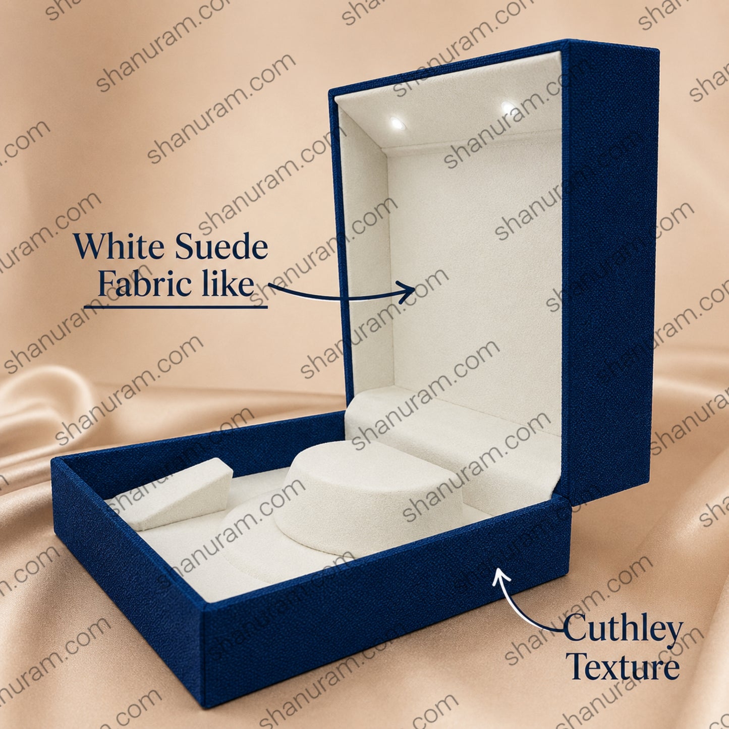 Premium LED Jewelry Presentation Box | Blue Velvet Necklace Gift Box with White Suede Interior | 9.5 × 8.5 × 3.5 Inch