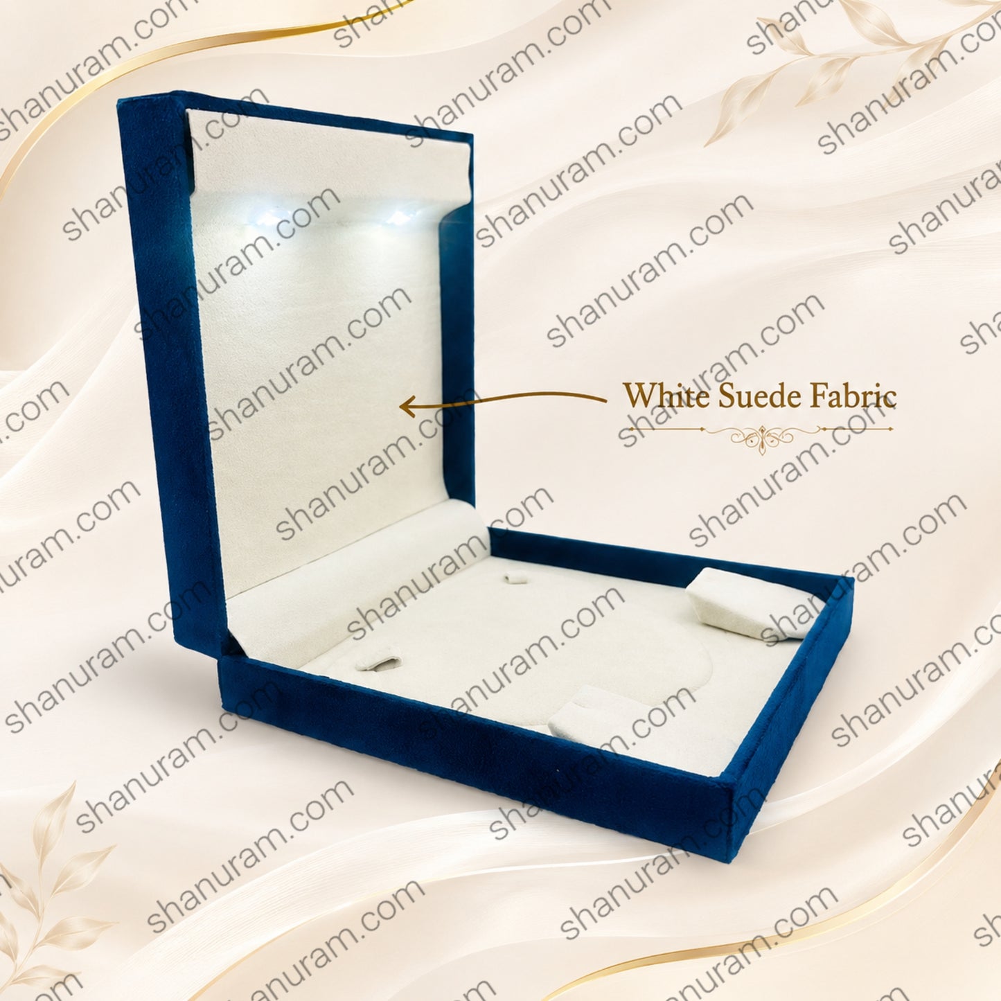 Blue Cuthley Small Necklace Box with LED Light | Premium Blue Suede Jewelry Gift Box