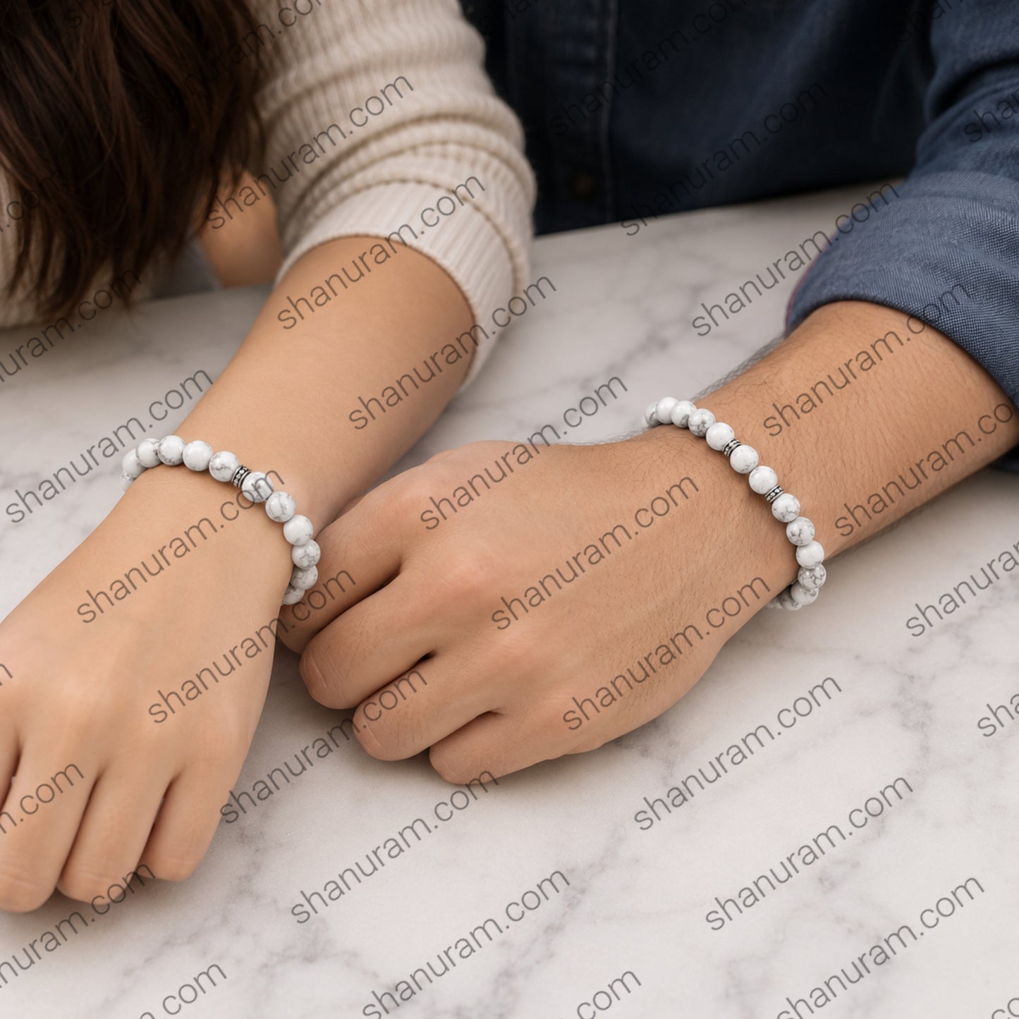 Natural Howlite Bracelet – White Howlite Stone Beaded Healing Bracelet for Calmness, Stress Relief & Emotional Balance