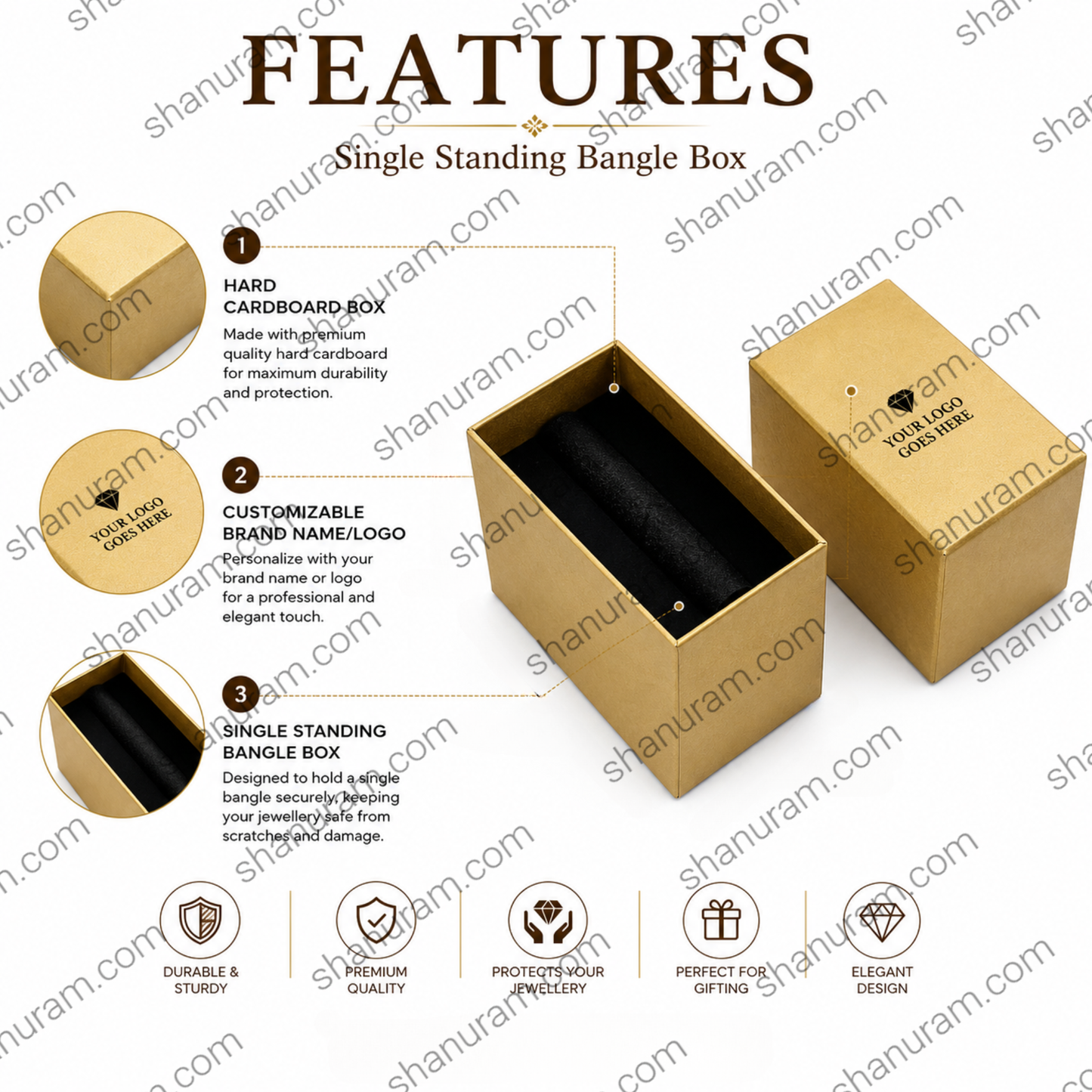 Single Standing Bangle Box | Premium Hard Cardboard Jewelry Gift Box | Customizable Logo Packaging