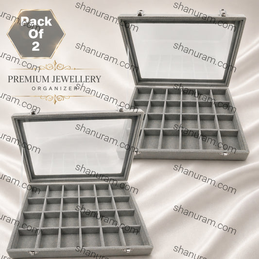 Pack of 2 – 24-Grid Jewellery Storage Display Boxes | Multi-Compartment Jewelry Organizer