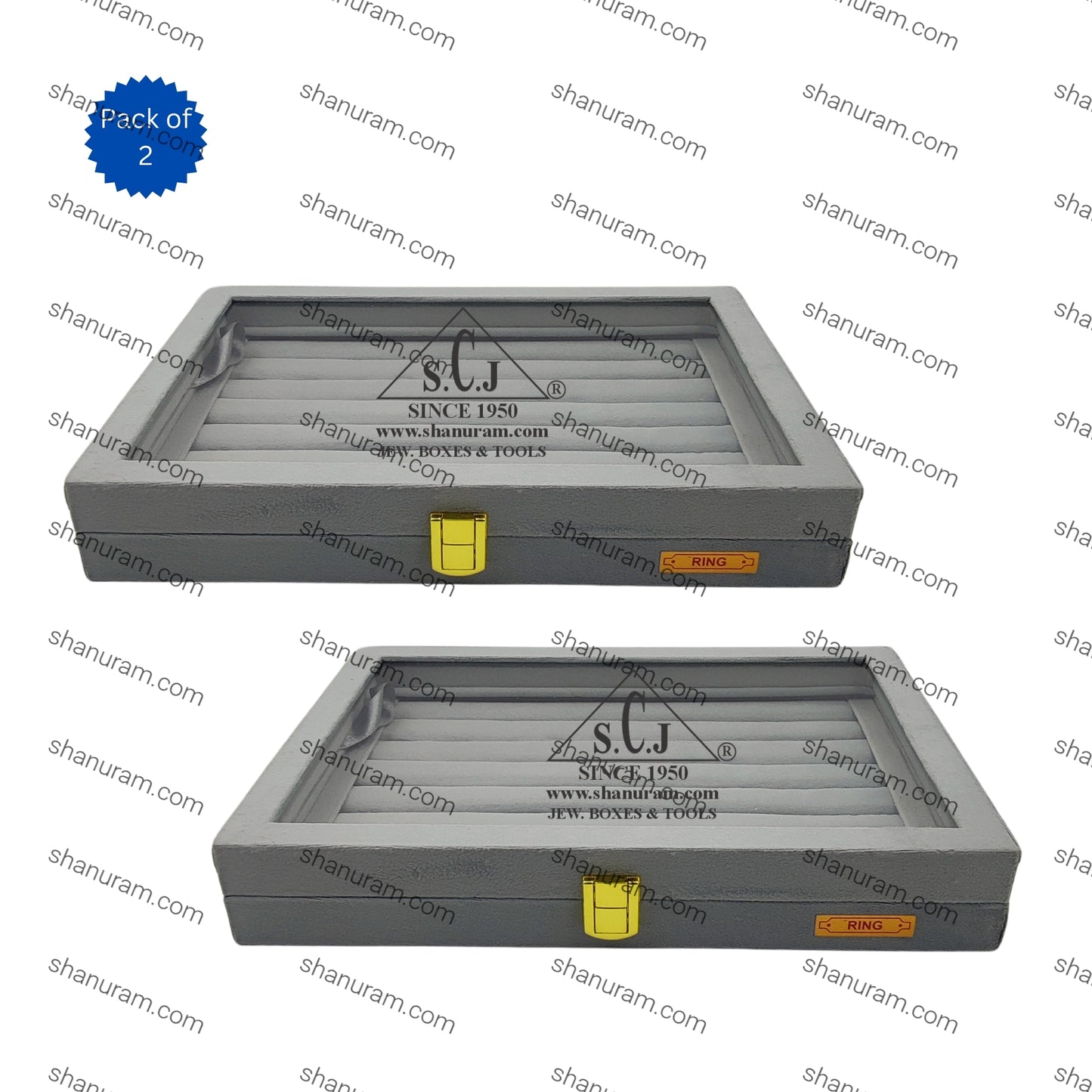 Pack of 2 – Grey Suede Fabric Ring Stock Display Boxes | Jewellery Ring Organizer Box