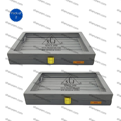 Pack of 2 – Grey Suede Fabric Ring Stock Display Boxes | Jewellery Ring Organizer Box