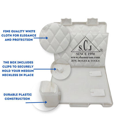 SCJ Medium Necklace Box –  (Pack of 10) Off-White Plastic Jewelry Storage with White Cloth Lining
