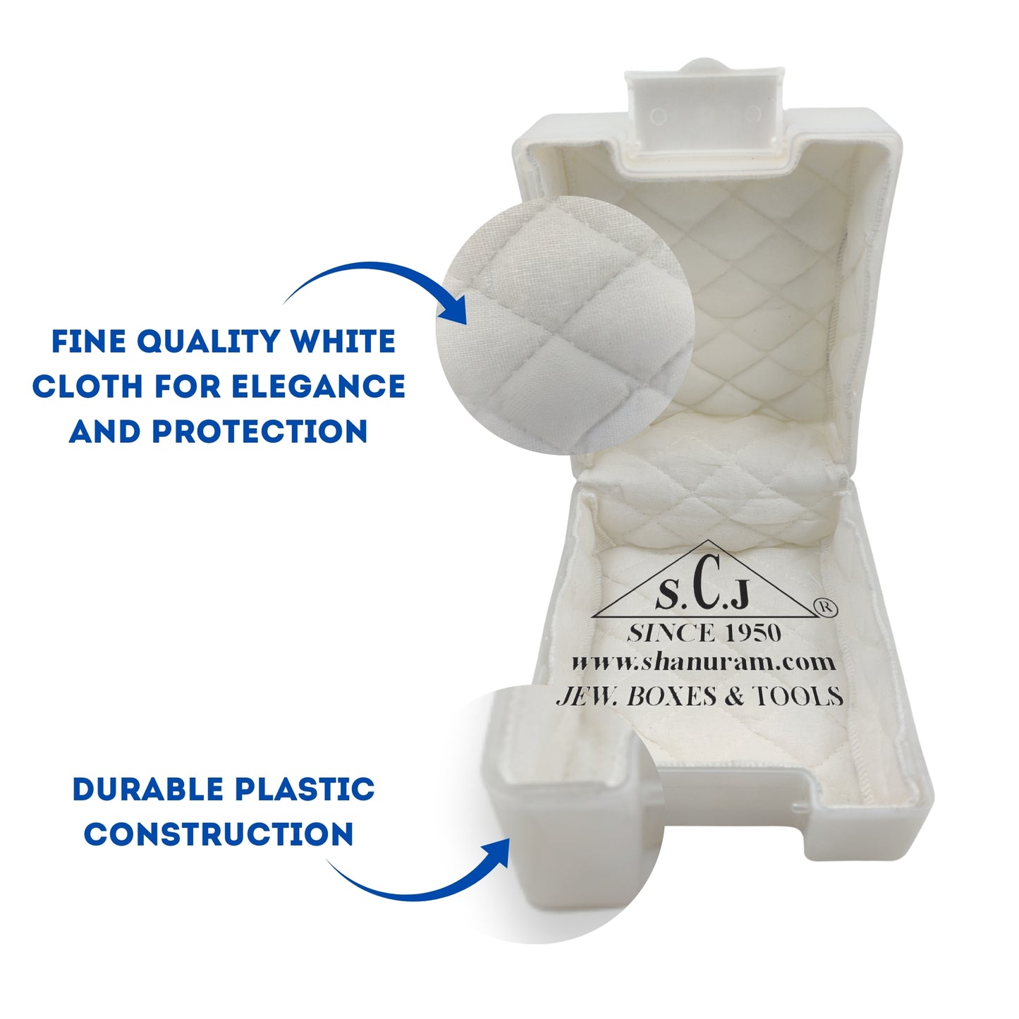 SCJ Bangle Box – Pack of 10 Off White Plastic Jewellery Boxes with White Cloth Lining
