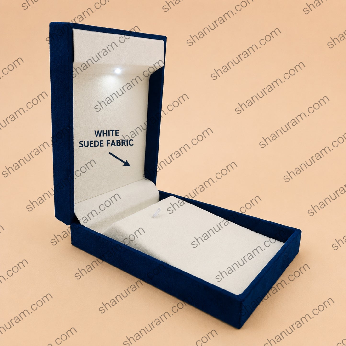 Cuthely LED Pendant Jewelry Box | Premium Blue Velvet Necklace Gift Box with White Suede Interior | 6 x 6 x 4.5 Inch