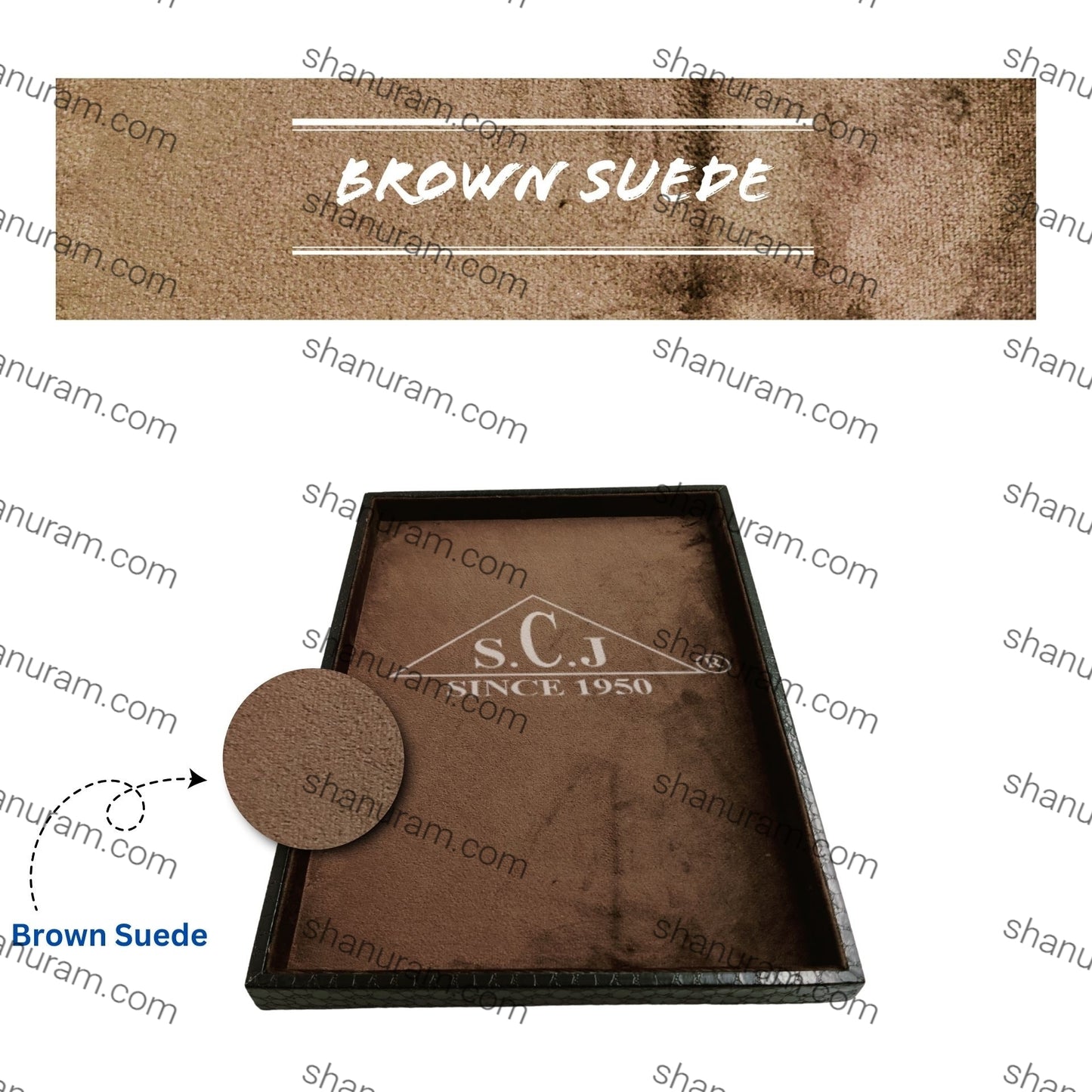 Crocodile Brown Suede Fabric Jewellery Display Tray