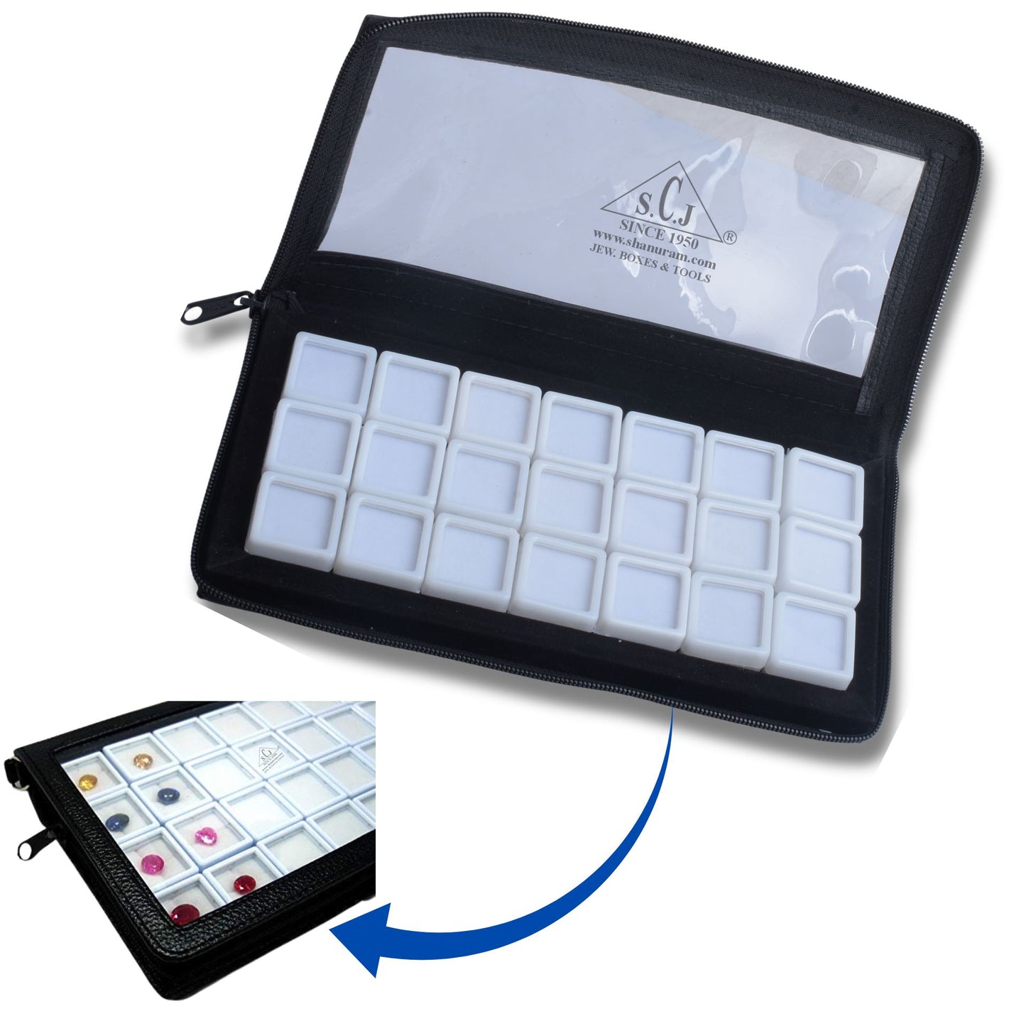 Jewelry bag display carry bag for 21 pcs of glass top 3x3 cm size box with cover zipper | 21 Box Folder Pouch