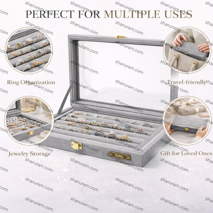 Grey Suede Fabric Ring Stock Display Box | Jewellery Stock Display Box | Ring Display Box