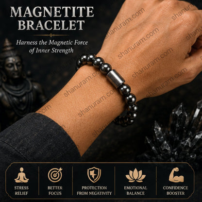 Natural Magnetite Bracelet – Magnetic Energy, Focus, Protection & Grounding Beaded Bracelet
