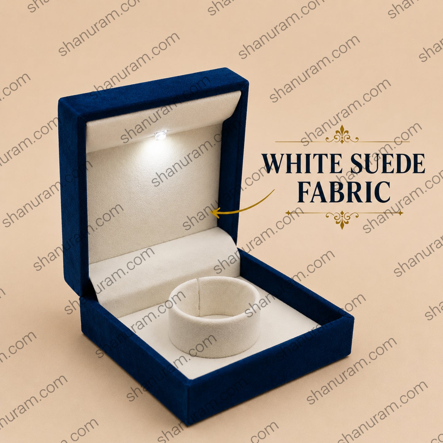 Premium Blue Velvet LED Ring Box with White Suede Interior | Luxury Jewelry Gift Box | 4 x 4 x 2 Inch